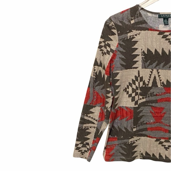 Lauren Ralph Lauren Navajo Print Pullover Cotton Top Southwest Bohemian Size XL - Picture 3 of 11